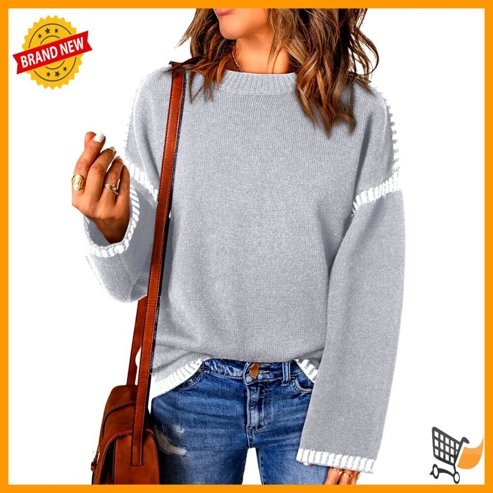 Cable Knit Pullover Sweater Loose Fit Crewneck Long Sleeve Casual Chic